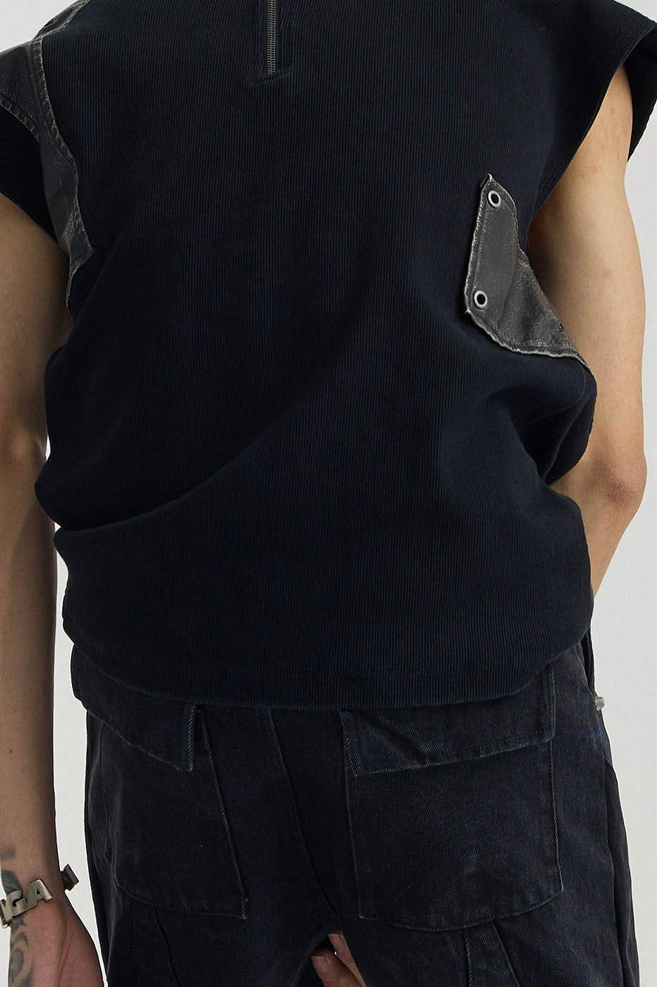 Asymmetric Leather Panel Vest