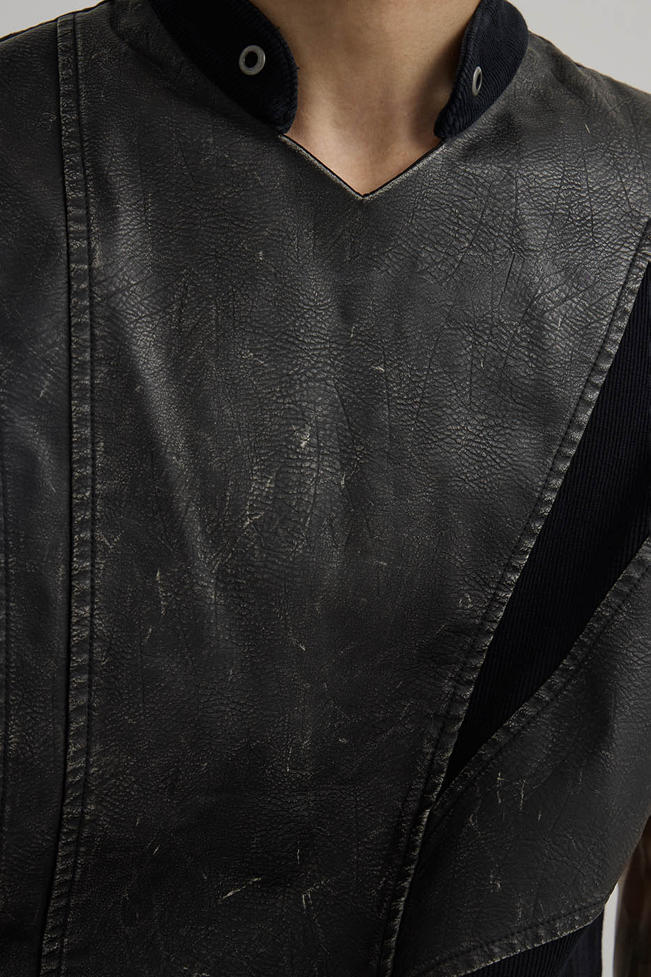 Asymmetric Leather Panel Vest