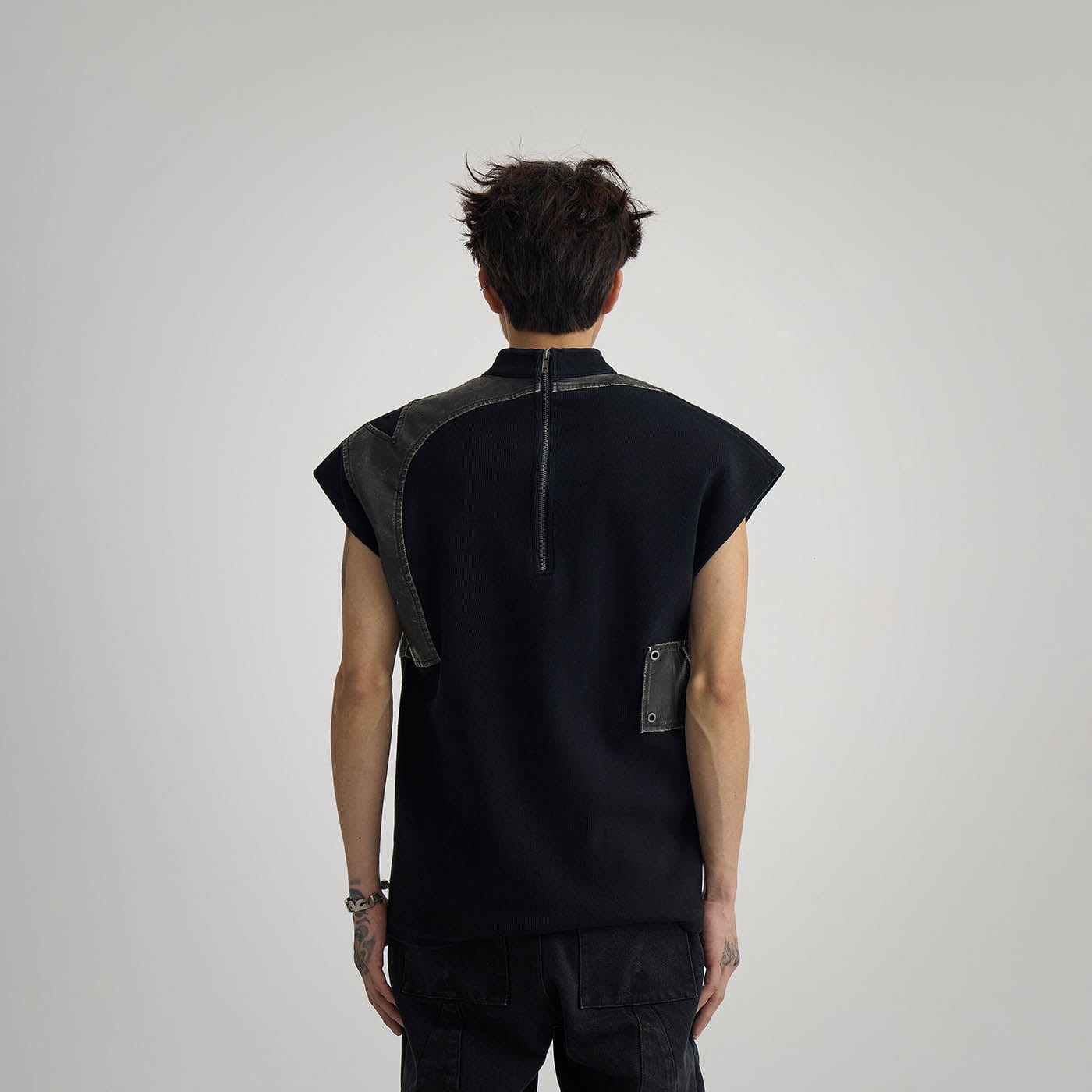 Asymmetric Leather Panel Vest