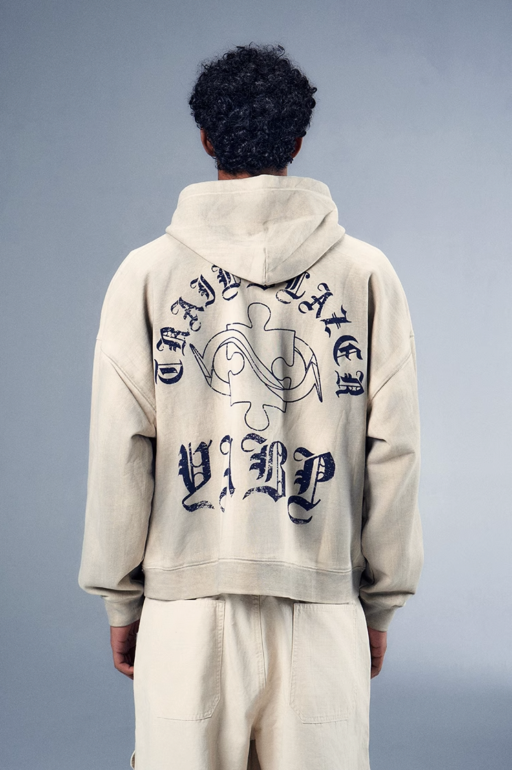 Vintage-Inspired Mud Dyed Zip-Up Hoodie - chiclara