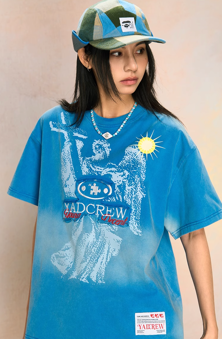 Artfully Washed Angel Patch Embroidery Print Tee - chiclara