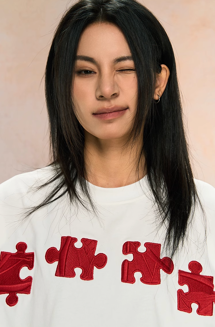 Unique 3D Textured Jigsaw Puzzle Embroidered Tee - chiclara