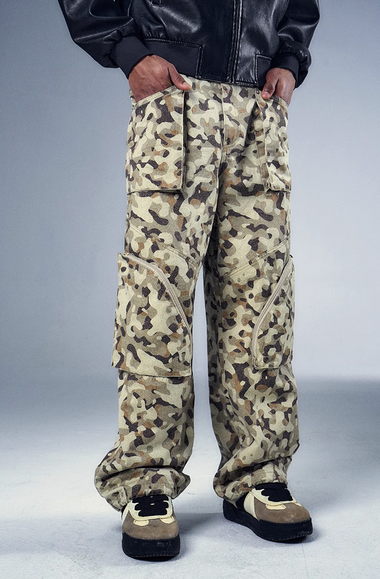 Durable Camouflage Print Multi-Pocket Cargo Pants - chiclara