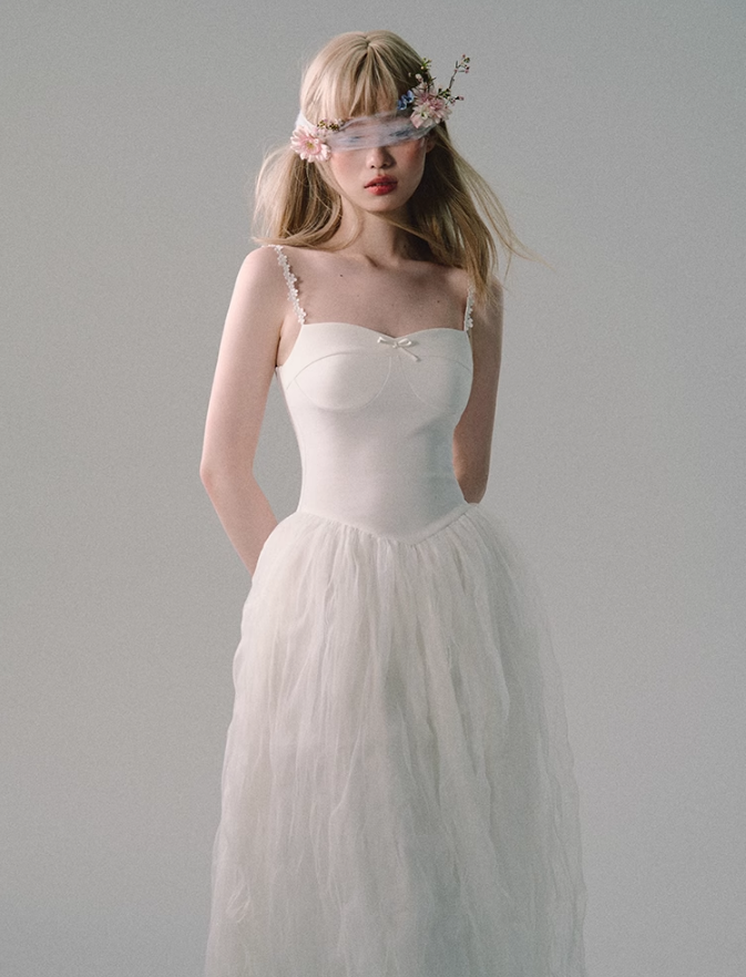 Floral Strap Tulle Gown