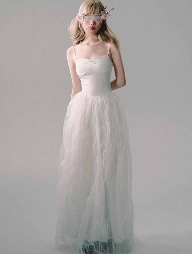 Floral Strap Tulle Gown