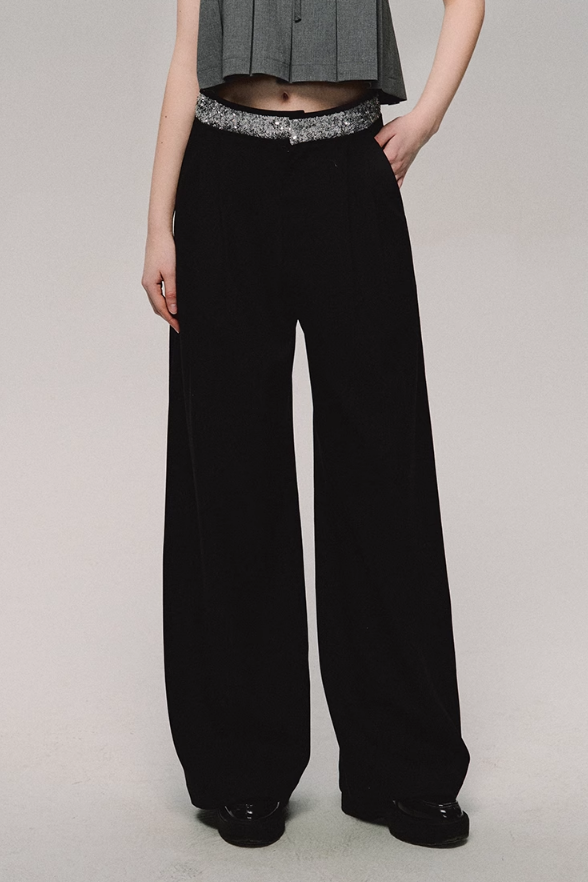 Crystal Trim Wide Leg Pants