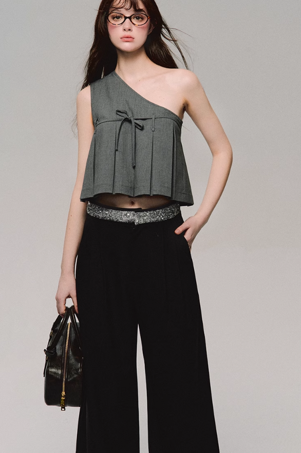 Crystal Trim Wide Leg Pants