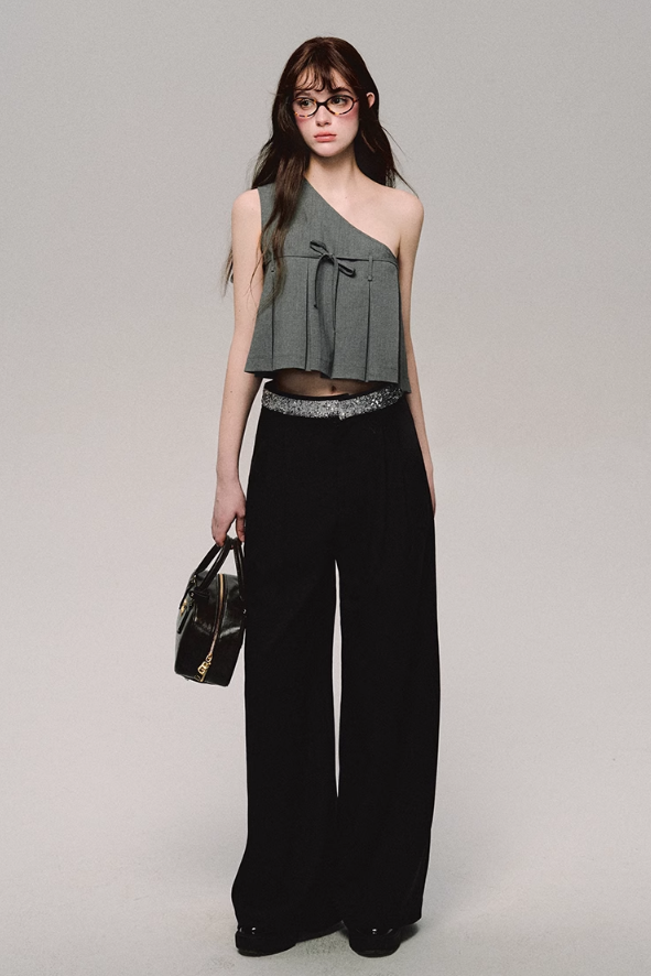 Crystal Trim Wide Leg Pants