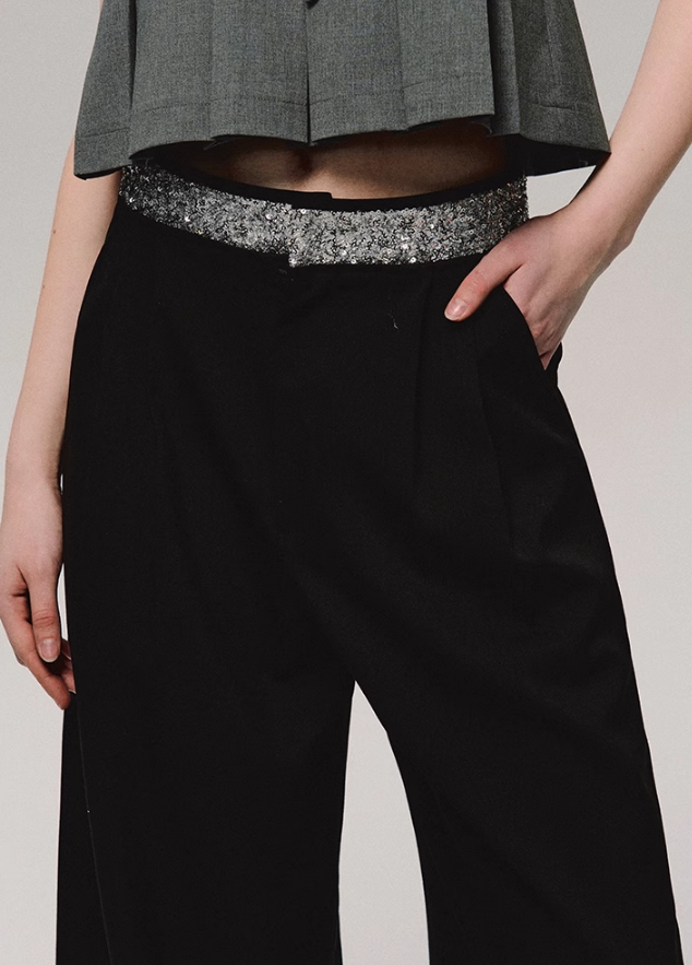 Crystal Trim Wide Leg Pants