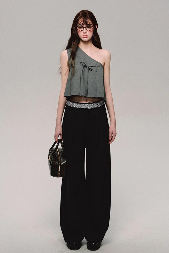 Crystal Trim Wide Leg Pants