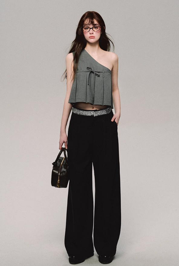 Crystal Trim Wide Leg Pants