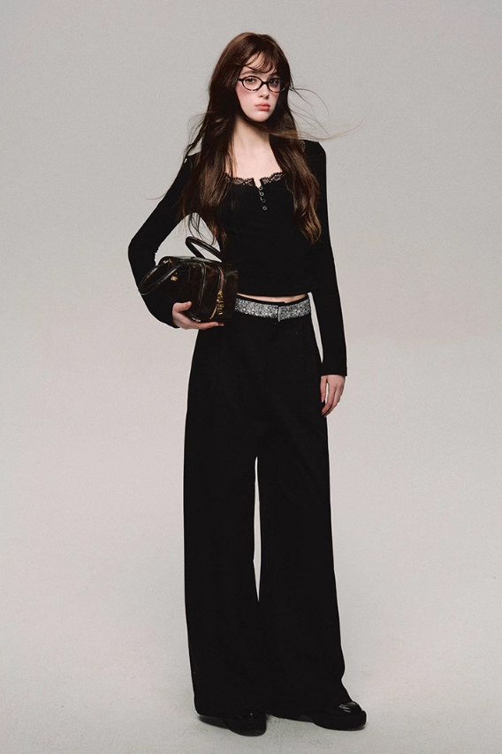 Crystal Trim Wide Leg Pants