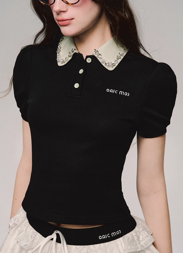 Lace Collar Polo Top