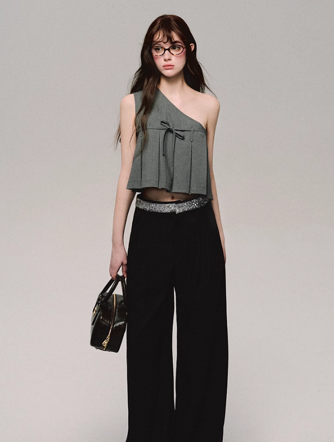 One Shoulder Pleated Crop Top