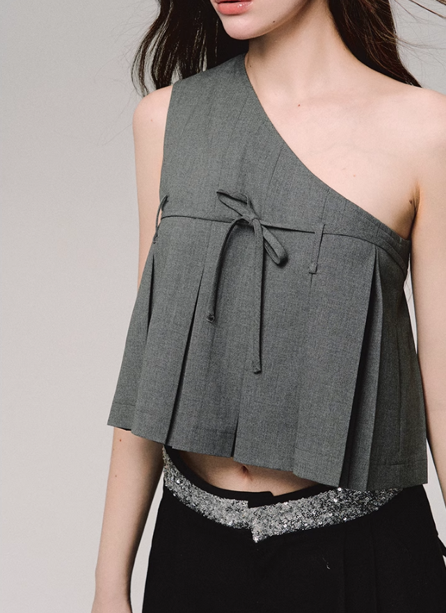 One Shoulder Pleated Crop Top