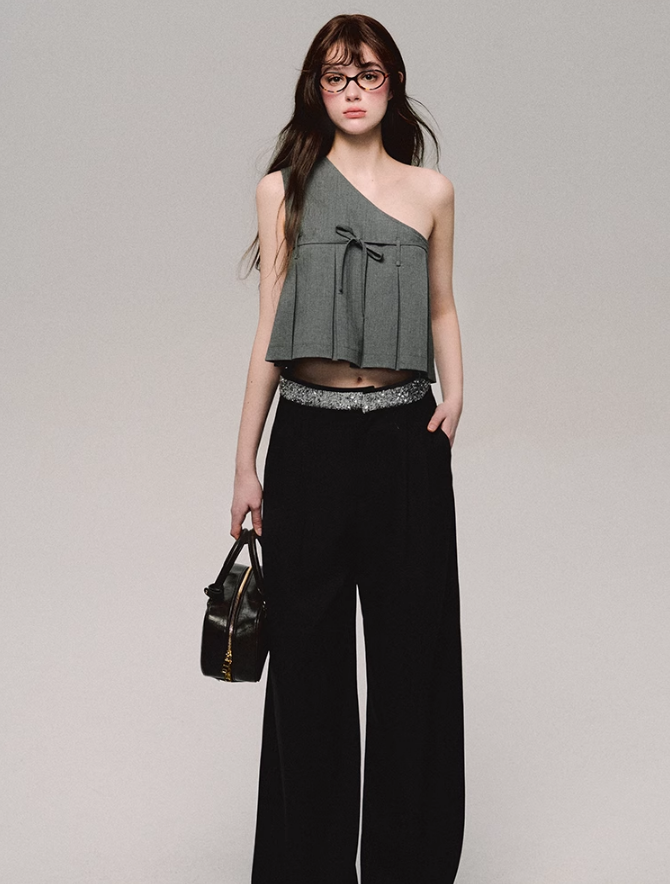 One Shoulder Pleated Crop Top