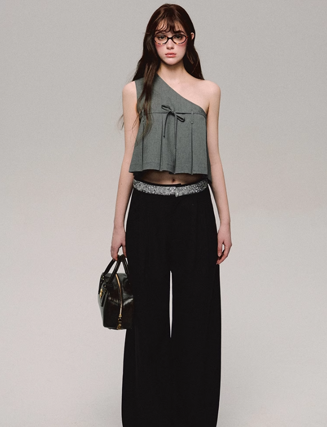 One Shoulder Pleated Crop Top