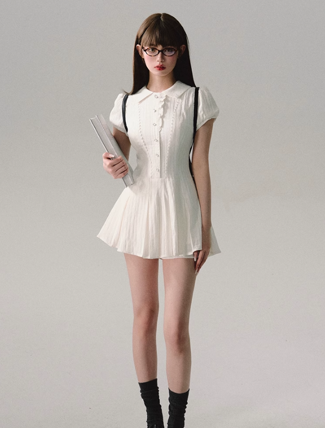 Pleated Collar Mini Dress