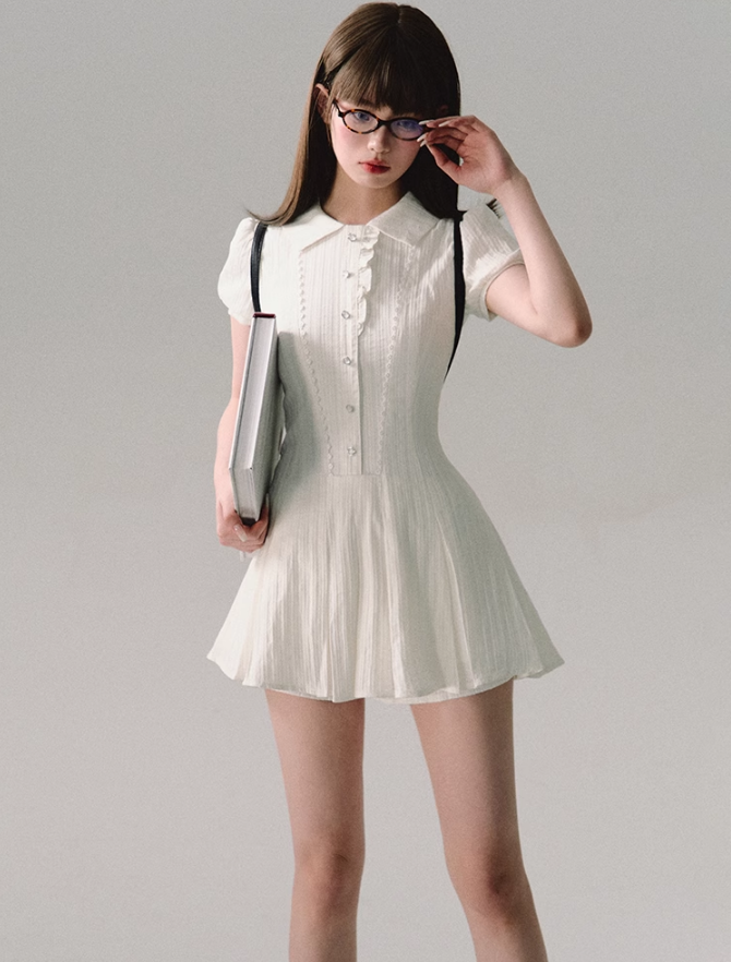 Pleated Collar Mini Dress