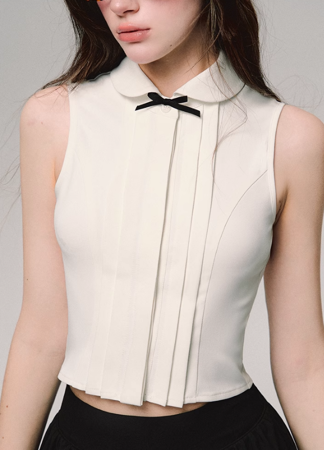 Bow Collar Crop Blouse