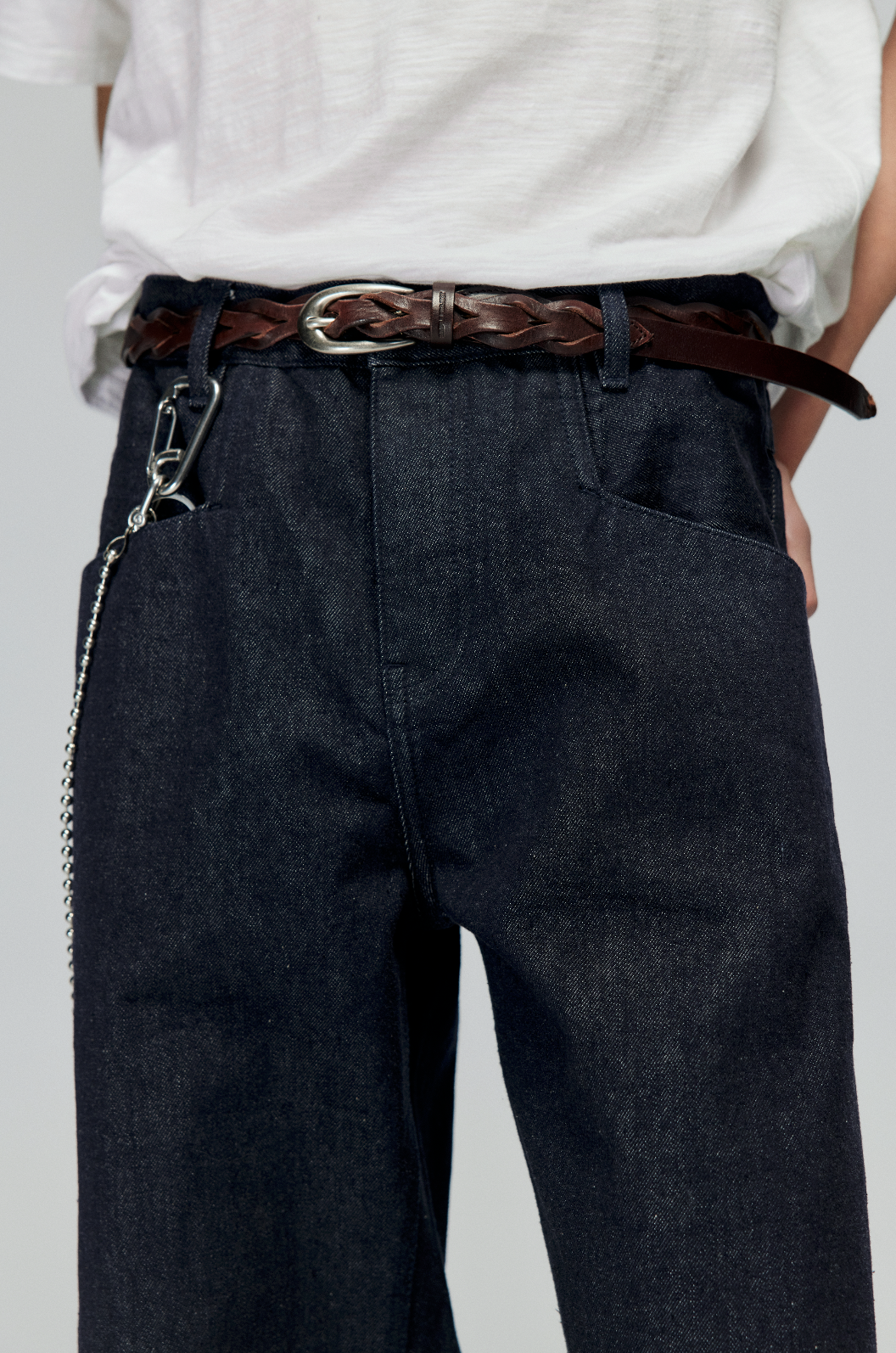 Raw Denim Wide Leg Cuffed Jeans