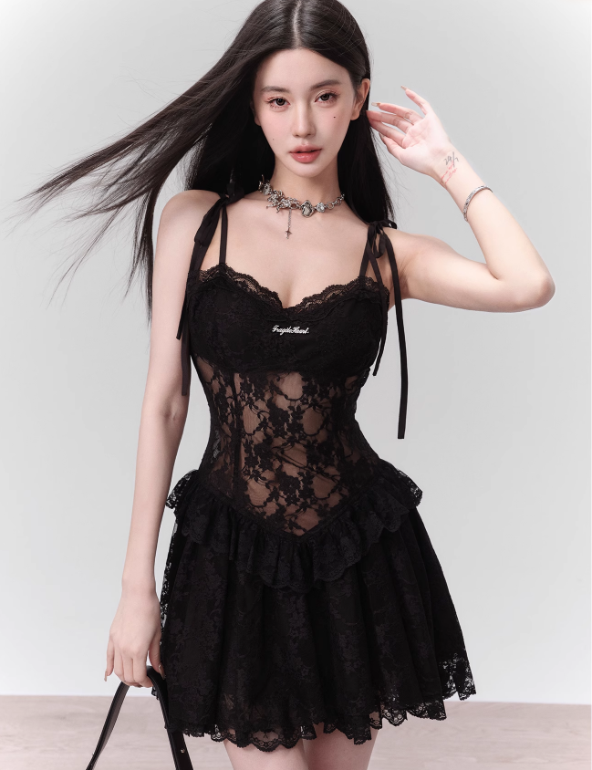 Alluring Lace & Mesh Bodycon Little Black Dress