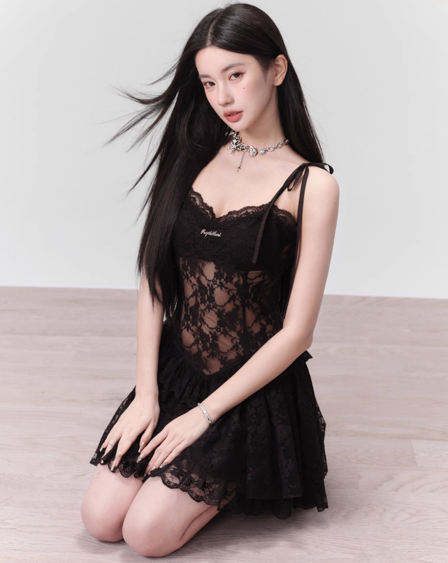 Alluring Lace & Mesh Bodycon Little Black Dress - chiclara