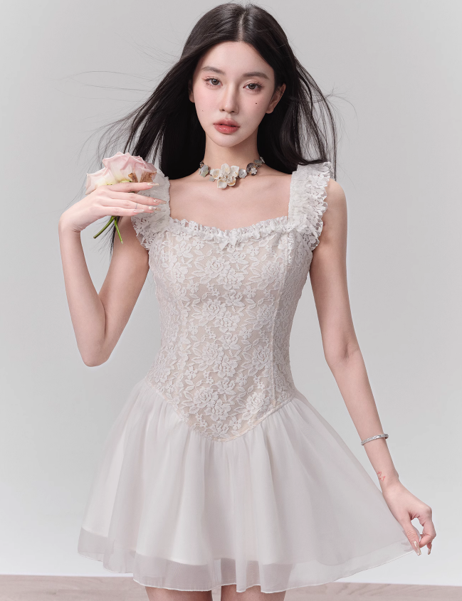 Ethereal Floral Appliqué Tulle Ballet Dress