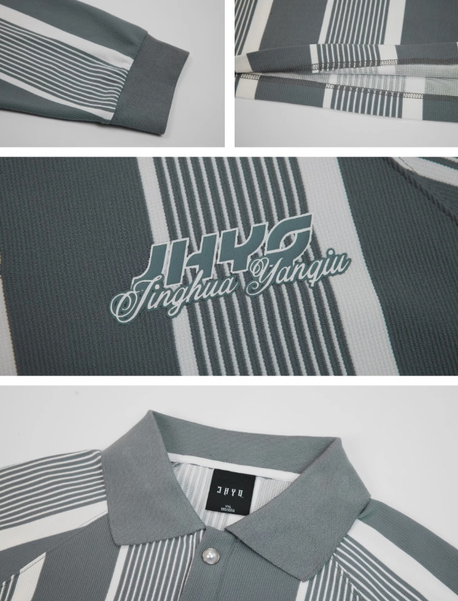 Contrast Striped Long Sleeve Polo Shirt - chiclara