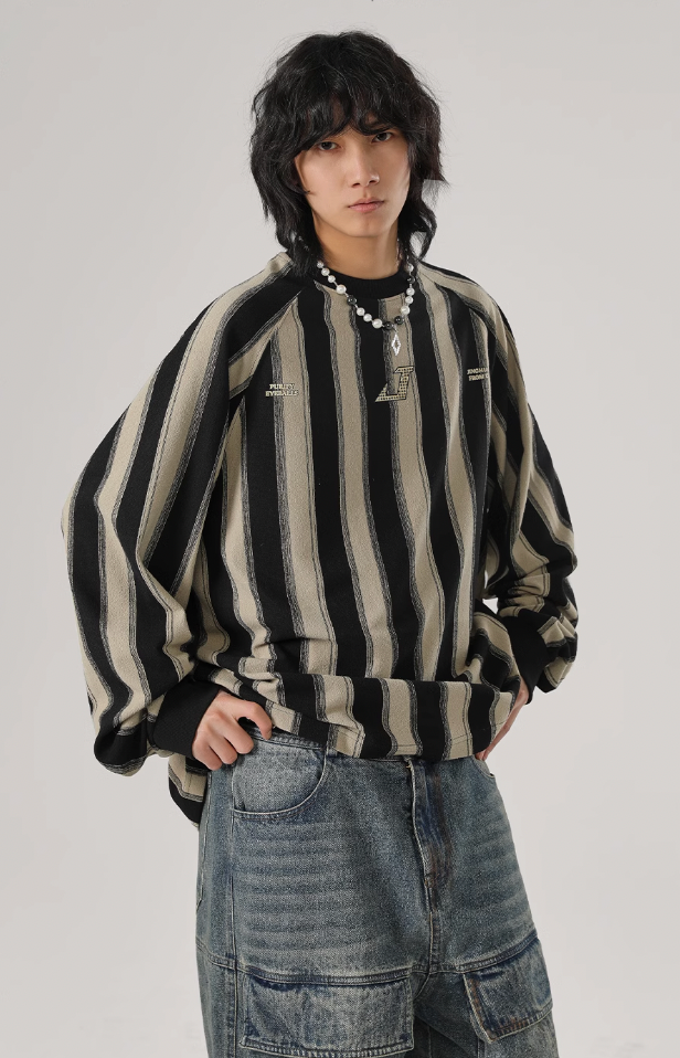 Striped Letter Print Long Sleeve T-Shirt - chiclara