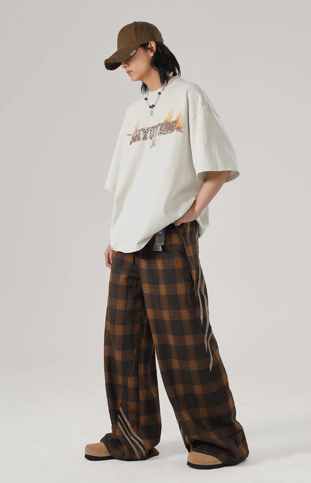 Sports Plaid Striped Paratrooper Pants - chiclara