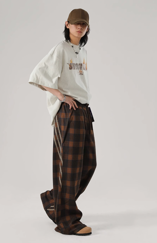 Sports Plaid Striped Paratrooper Pants - chiclara