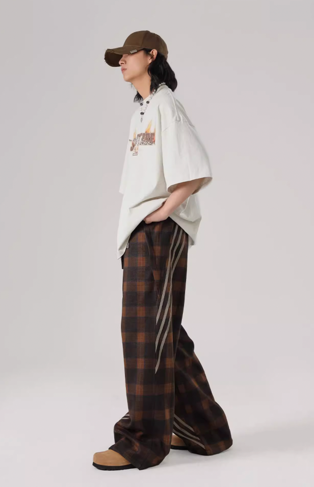 Sports Plaid Striped Paratrooper Pants - chiclara