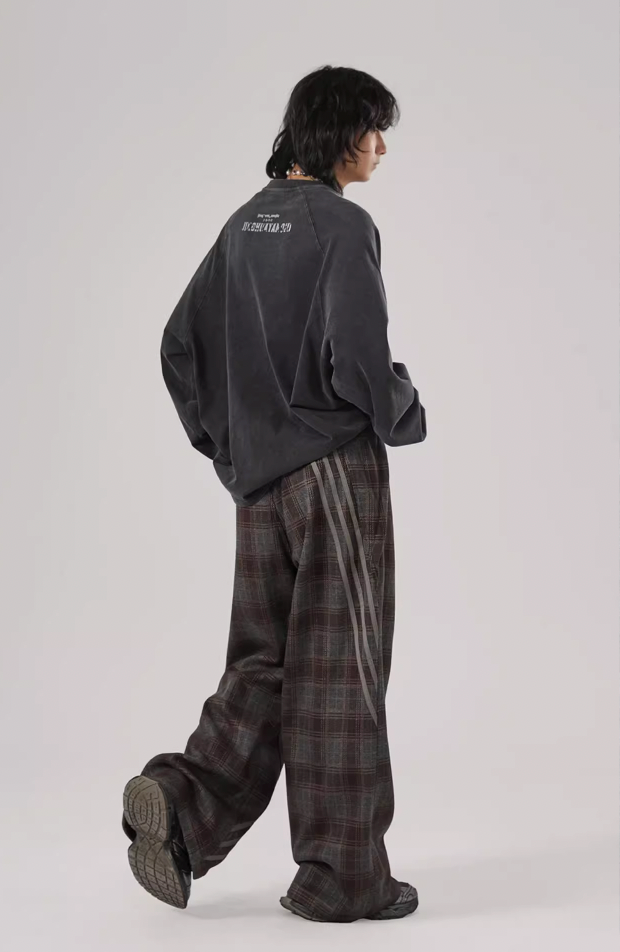 Sports Plaid Striped Paratrooper Pants - chiclara