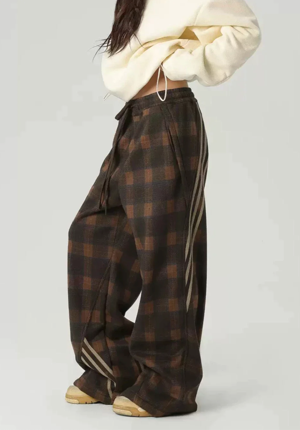 Sports Plaid Striped Paratrooper Pants - chiclara