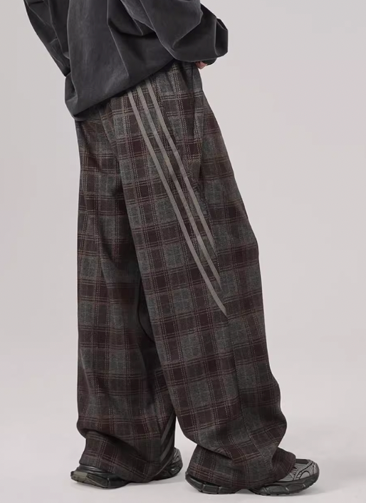 Sports Plaid Striped Paratrooper Pants - chiclara