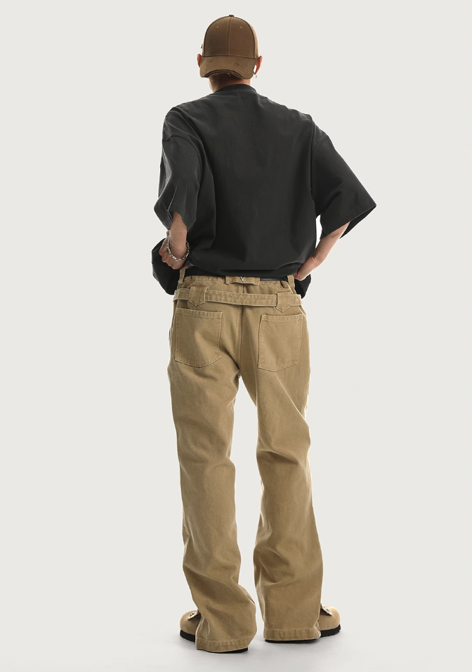 Canvas Structured Buckle Work Pants - chiclara