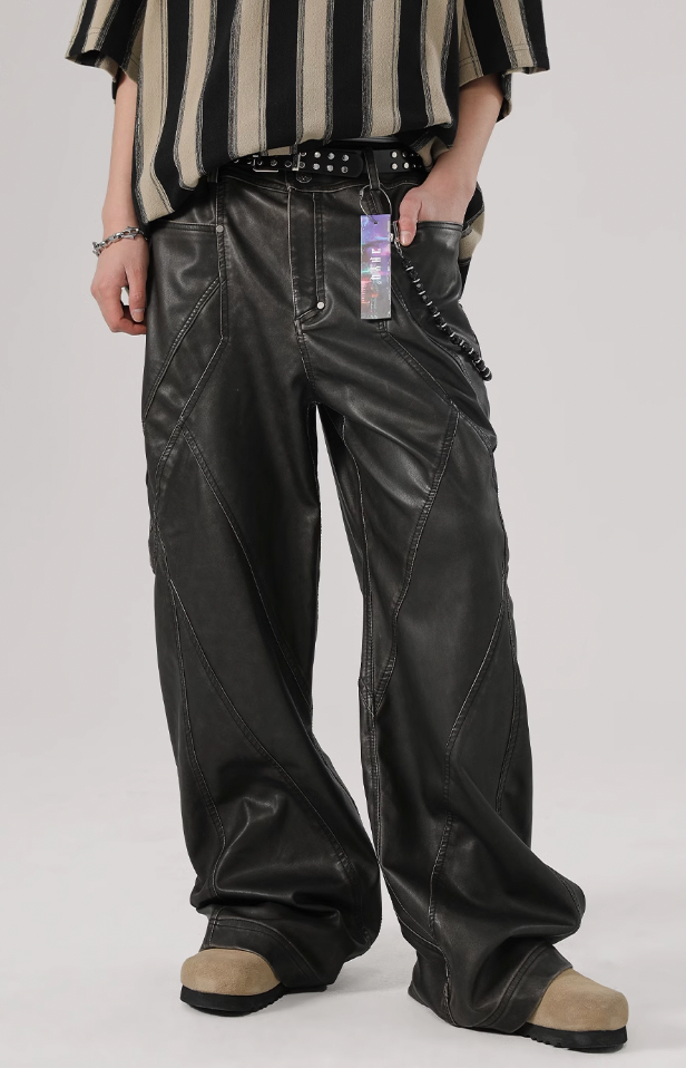 Retro Polyurethane Leather Motorcycle Pants - chiclara