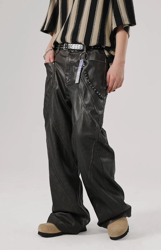 Retro Polyurethane Leather Motorcycle Pants - chiclara