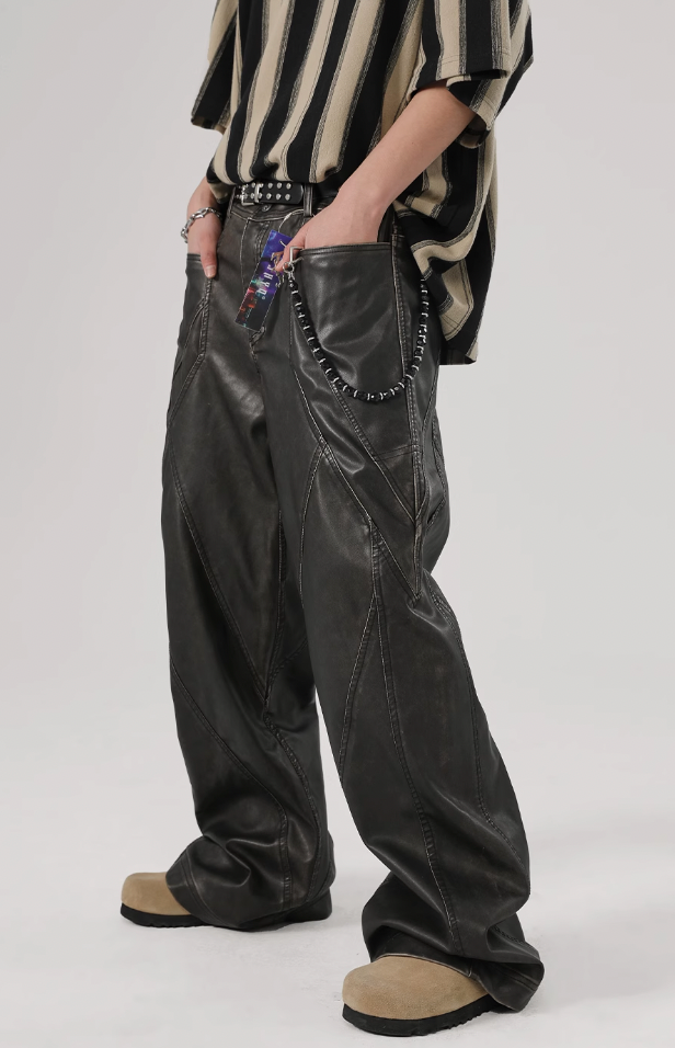 Retro Polyurethane Leather Motorcycle Pants - chiclara