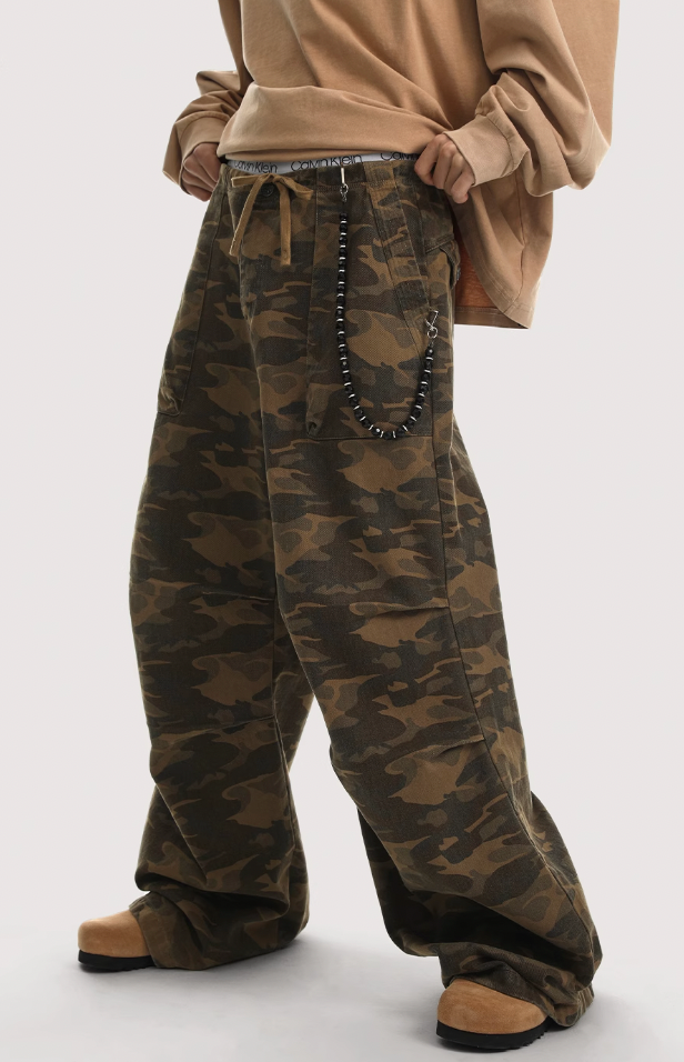 Camouflage Pleated Paratrooper Work Pants - chiclara