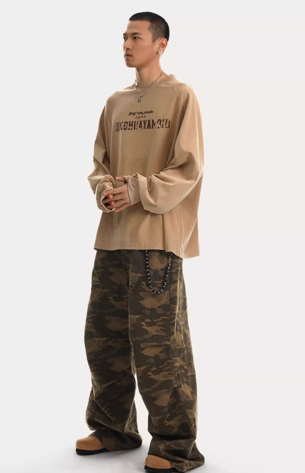 Camouflage Pleated Paratrooper Work Pants - chiclara
