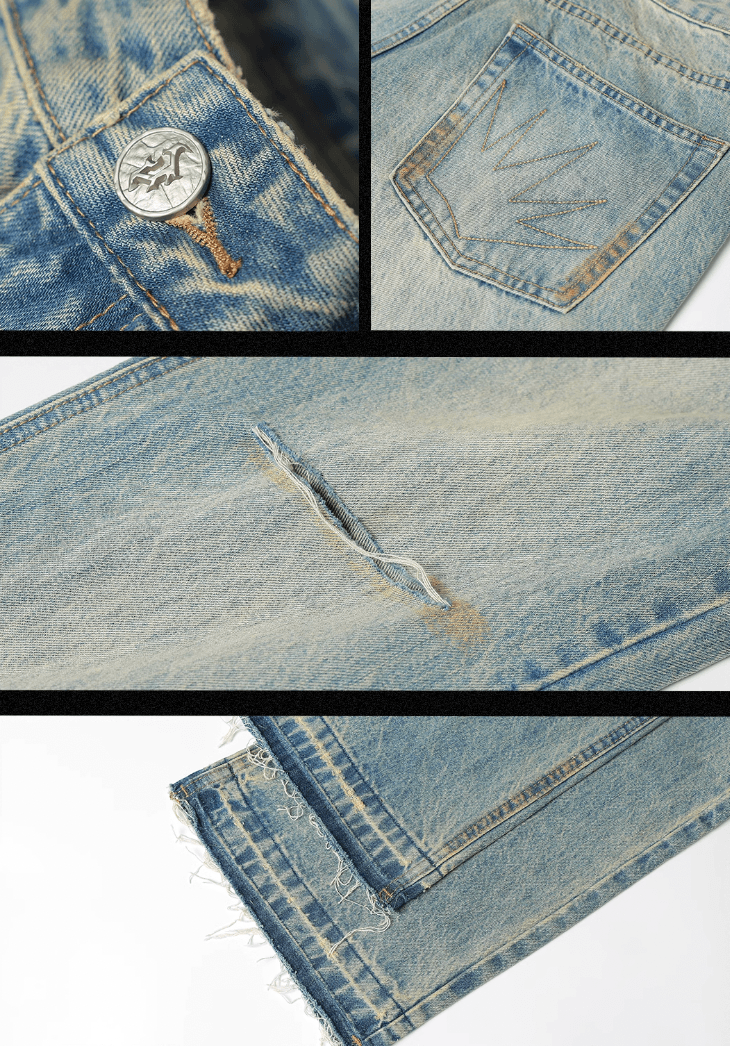 Distressed Retro Denim Jeans with Large Holes - chiclara