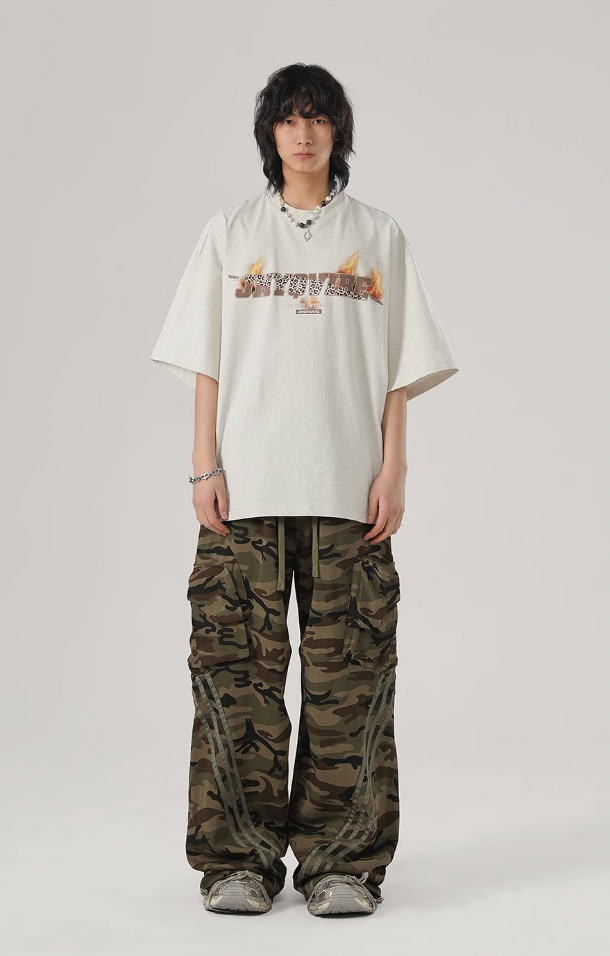 Striped Camouflage Work Cargo Pants - chiclara