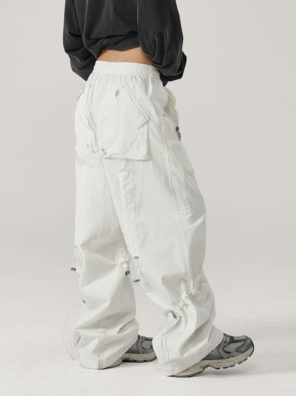 Solid Color Square Paratrooper Work Pants - chiclara