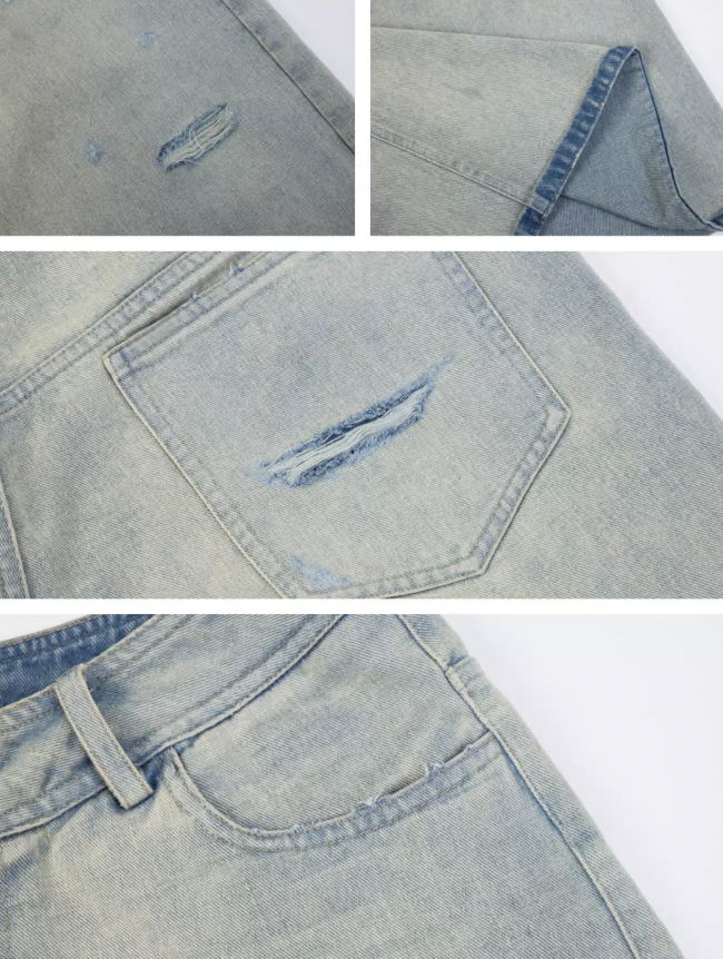 Washed Distressed Hole Denim Shorts - chiclara