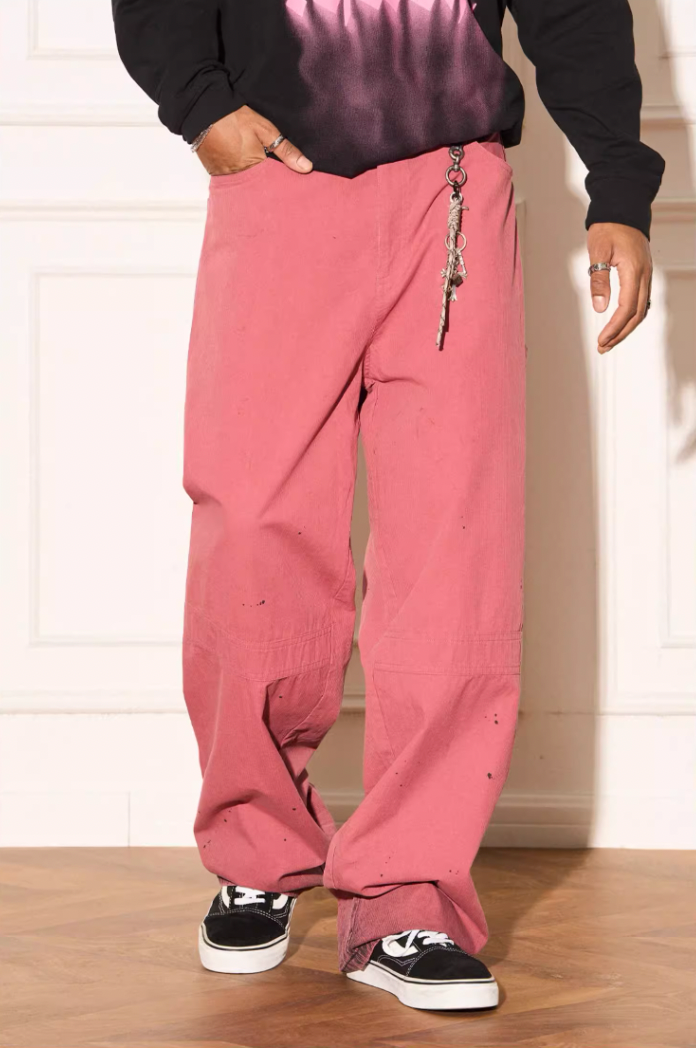 Artistic Pink Hang Dye Splash Ink Work Pants - chiclara