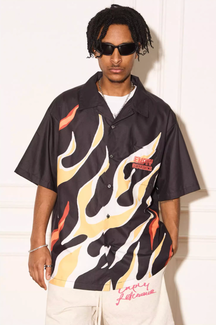 Fiery Abstract Flame Printed Short Sleeve Shirt - chiclara
