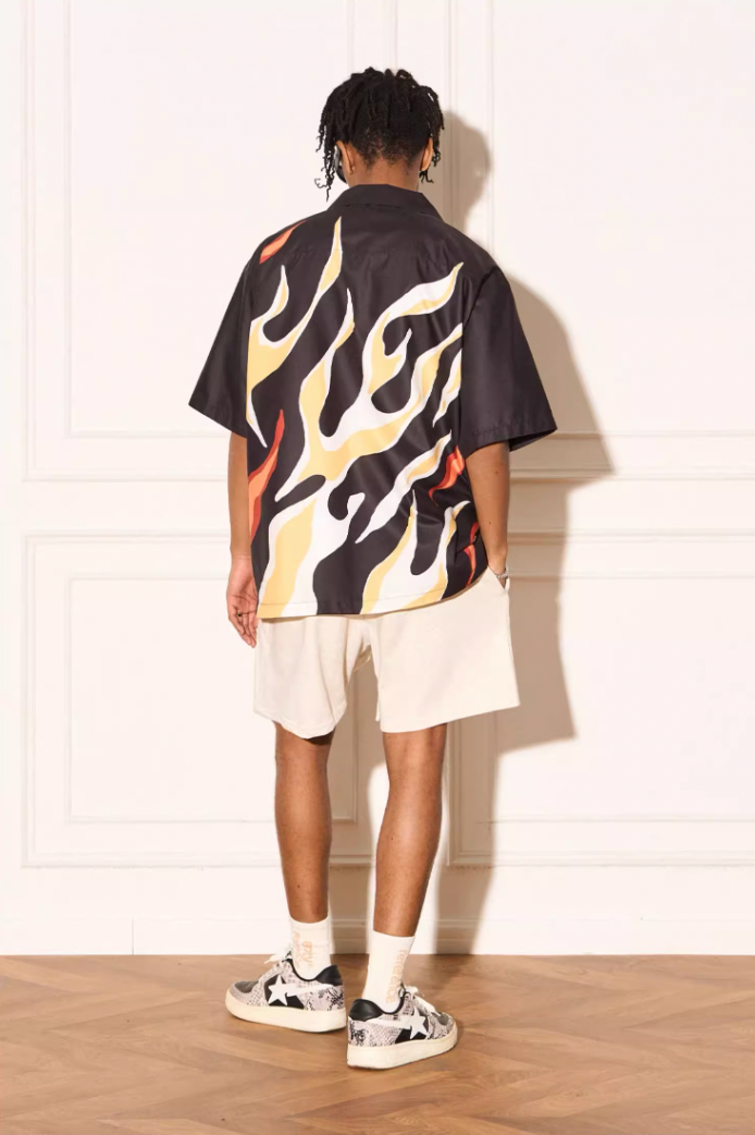 Fiery Abstract Flame Printed Short Sleeve Shirt - chiclara