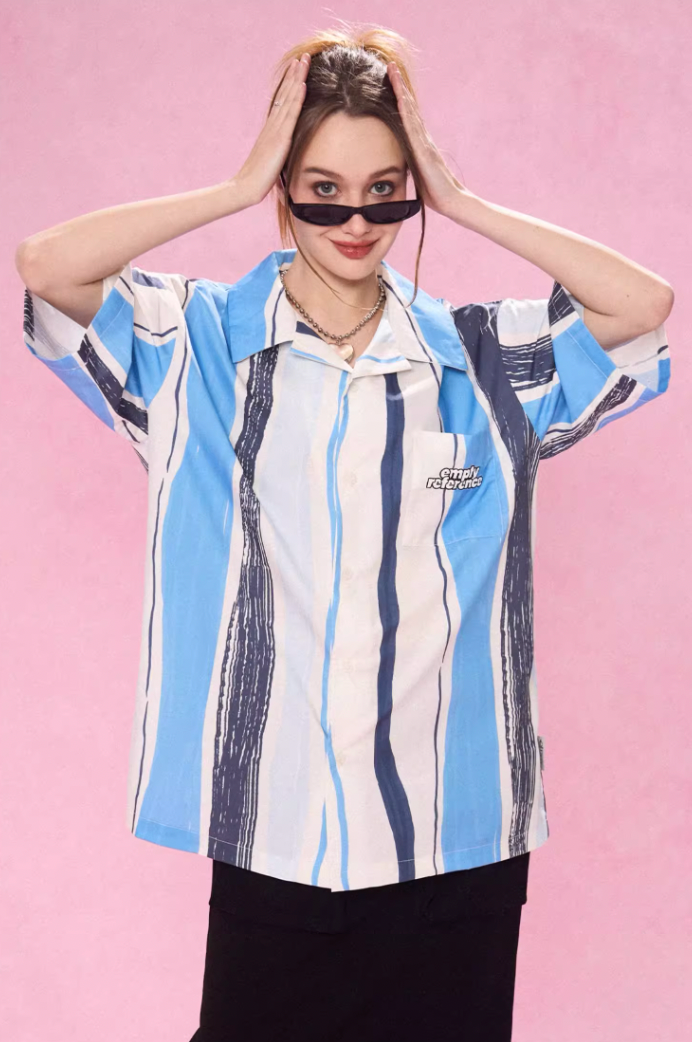 Abstract Art Stripe Painting Short Sleeve Shirt - chiclara